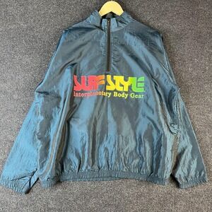 Vintage Surf Style Jacket Mens One Size Iridescent Blue Windbreaker Pullover 90s